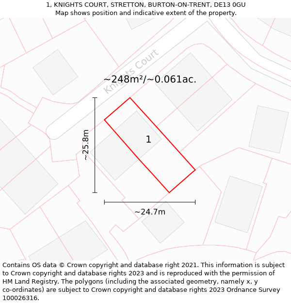 1, KNIGHTS COURT, STRETTON, BURTON-ON-TRENT, DE13 0GU: Plot and title map