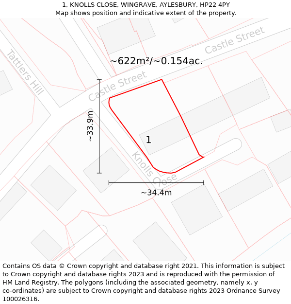 1, KNOLLS CLOSE, WINGRAVE, AYLESBURY, HP22 4PY: Plot and title map