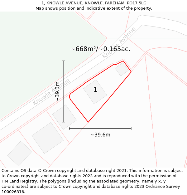 1, KNOWLE AVENUE, KNOWLE, FAREHAM, PO17 5LG: Plot and title map