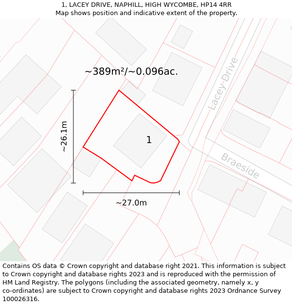 1, LACEY DRIVE, NAPHILL, HIGH WYCOMBE, HP14 4RR: Plot and title map