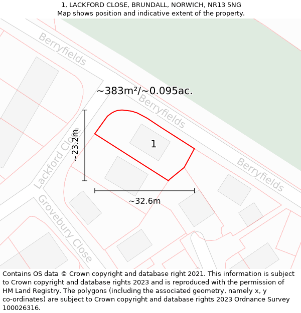 1, LACKFORD CLOSE, BRUNDALL, NORWICH, NR13 5NG: Plot and title map