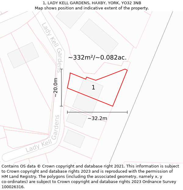 1, LADY KELL GARDENS, HAXBY, YORK, YO32 3NB: Plot and title map