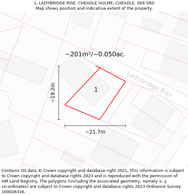 1, LADYBRIDGE RISE, CHEADLE HULME, CHEADLE, SK8 5RD: Plot and title map