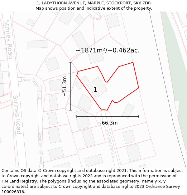 1, LADYTHORN AVENUE, MARPLE, STOCKPORT, SK6 7DR: Plot and title map