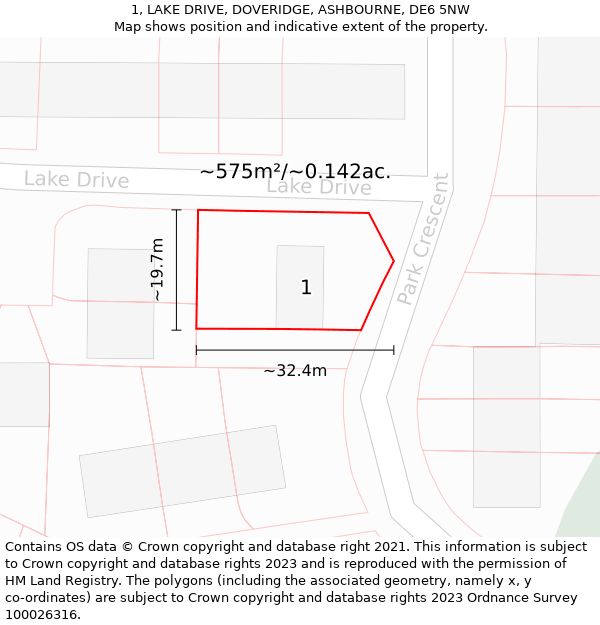 1, LAKE DRIVE, DOVERIDGE, ASHBOURNE, DE6 5NW: Plot and title map