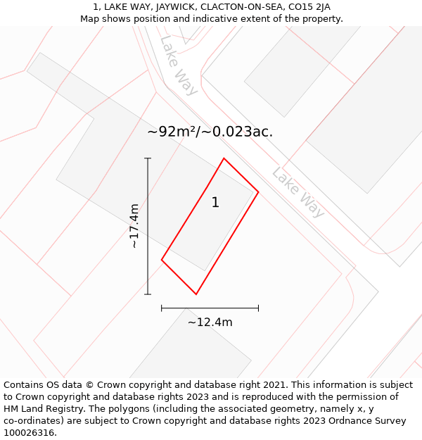 1, LAKE WAY, JAYWICK, CLACTON-ON-SEA, CO15 2JA: Plot and title map