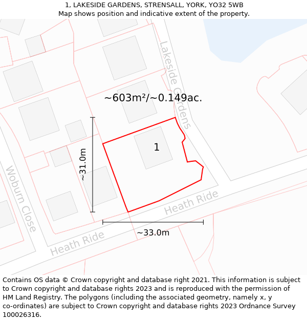 1, LAKESIDE GARDENS, STRENSALL, YORK, YO32 5WB: Plot and title map