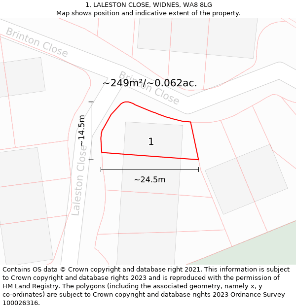 1, LALESTON CLOSE, WIDNES, WA8 8LG: Plot and title map