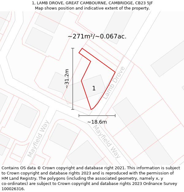 1, LAMB DROVE, GREAT CAMBOURNE, CAMBRIDGE, CB23 5JF: Plot and title map