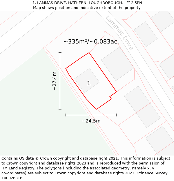 1, LAMMAS DRIVE, HATHERN, LOUGHBOROUGH, LE12 5PN: Plot and title map