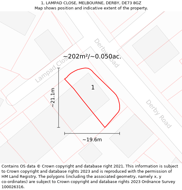 1, LAMPAD CLOSE, MELBOURNE, DERBY, DE73 8GZ: Plot and title map