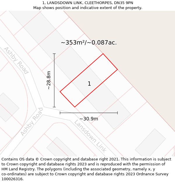 1, LANDSDOWN LINK, CLEETHORPES, DN35 9PN: Plot and title map