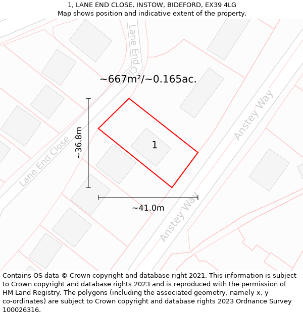 1, LANE END CLOSE, INSTOW, BIDEFORD, EX39 4LG: Plot and title map