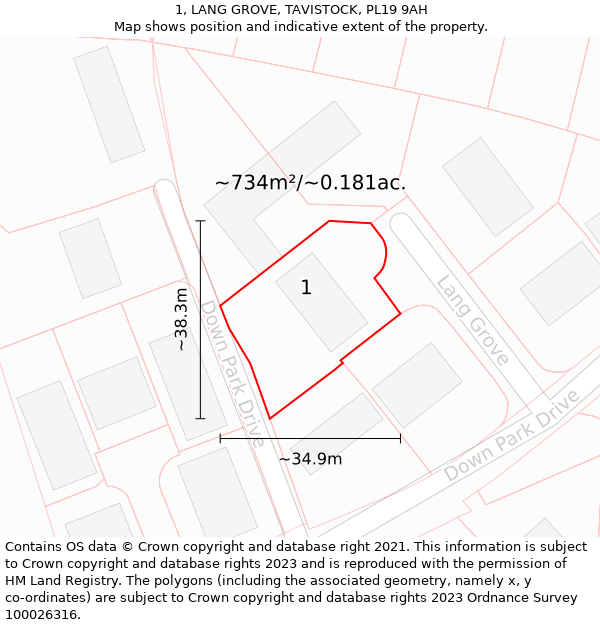 1, LANG GROVE, TAVISTOCK, PL19 9AH: Plot and title map