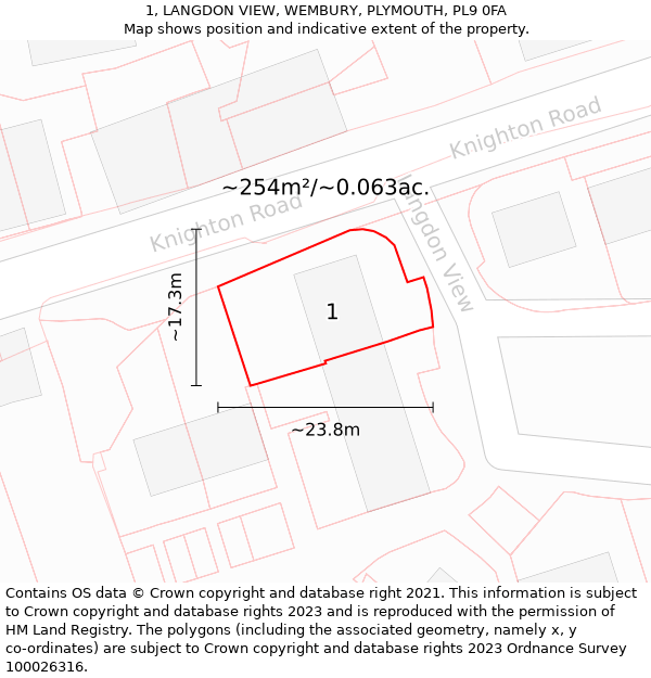 1, LANGDON VIEW, WEMBURY, PLYMOUTH, PL9 0FA: Plot and title map