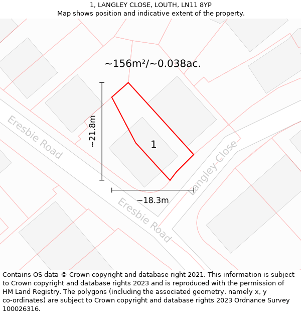 1, LANGLEY CLOSE, LOUTH, LN11 8YP: Plot and title map