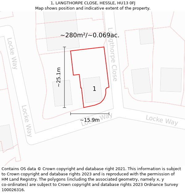 1, LANGTHORPE CLOSE, HESSLE, HU13 0FJ: Plot and title map