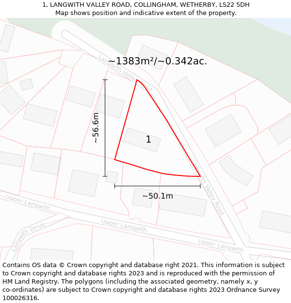 1, LANGWITH VALLEY ROAD, COLLINGHAM, WETHERBY, LS22 5DH: Plot and title map