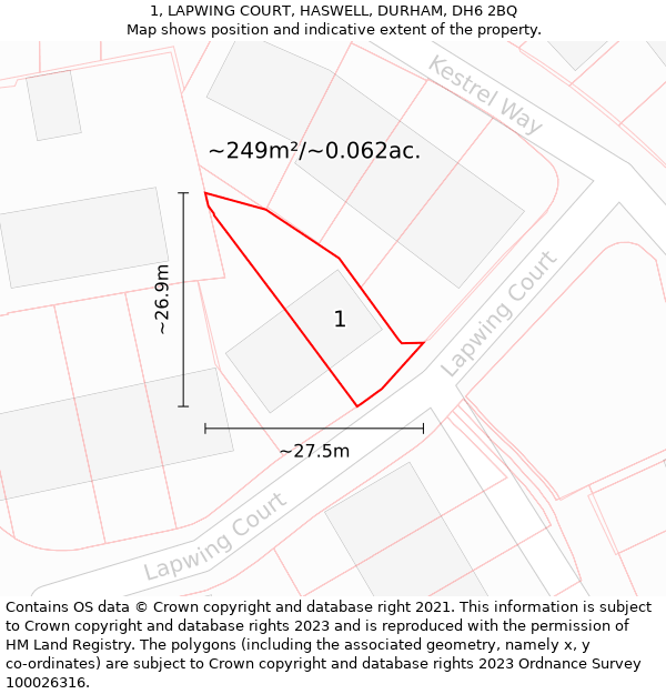 1, LAPWING COURT, HASWELL, DURHAM, DH6 2BQ: Plot and title map