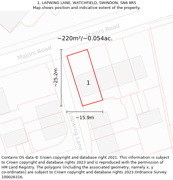 1, LAPWING LANE, WATCHFIELD, SWINDON, SN6 8RS: Plot and title map