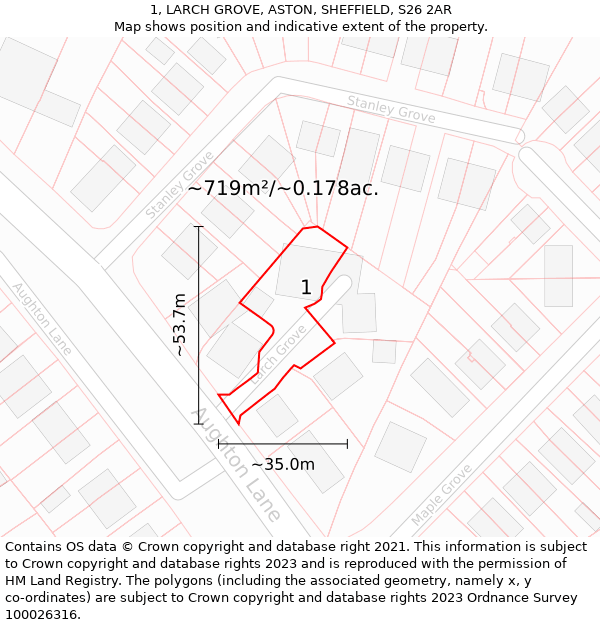 1, LARCH GROVE, ASTON, SHEFFIELD, S26 2AR: Plot and title map