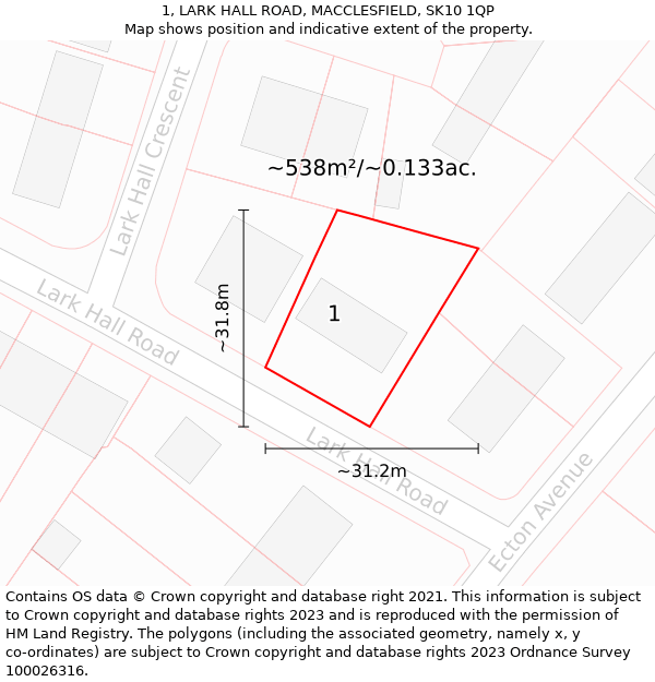 1, LARK HALL ROAD, MACCLESFIELD, SK10 1QP: Plot and title map