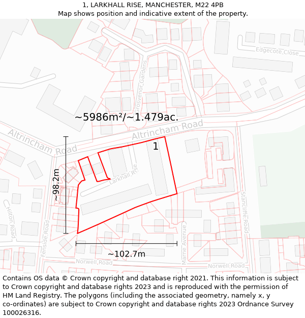 1, LARKHALL RISE, MANCHESTER, M22 4PB: Plot and title map