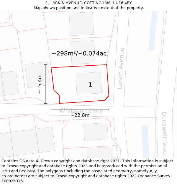 1, LARKIN AVENUE, COTTINGHAM, HU16 4BY: Plot and title map