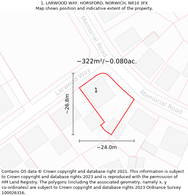 1, LARWOOD WAY, HORSFORD, NORWICH, NR10 3FX: Plot and title map