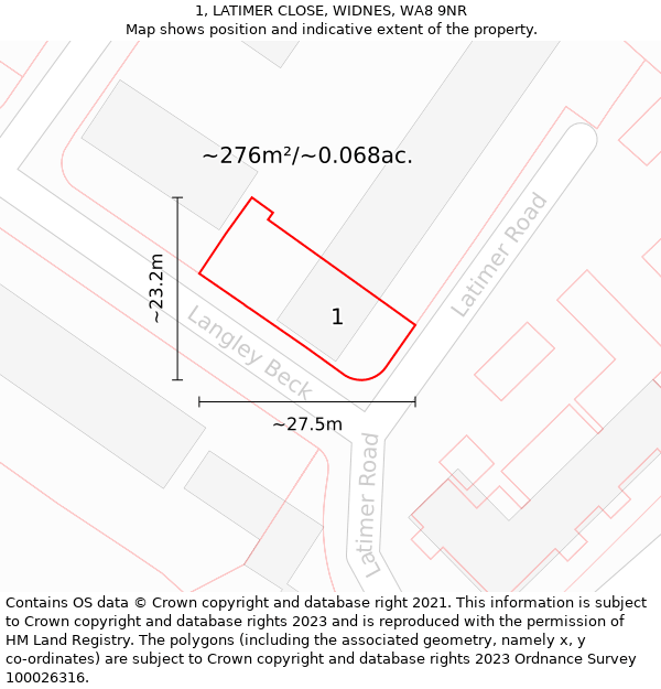 1, LATIMER CLOSE, WIDNES, WA8 9NR: Plot and title map