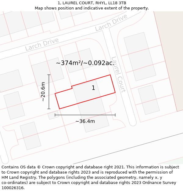 1, LAUREL COURT, RHYL, LL18 3TB: Plot and title map