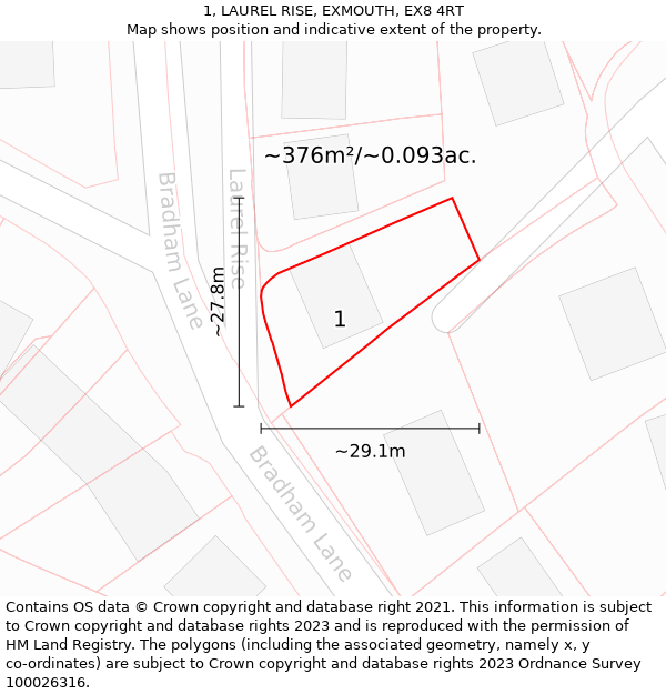 1, LAUREL RISE, EXMOUTH, EX8 4RT: Plot and title map