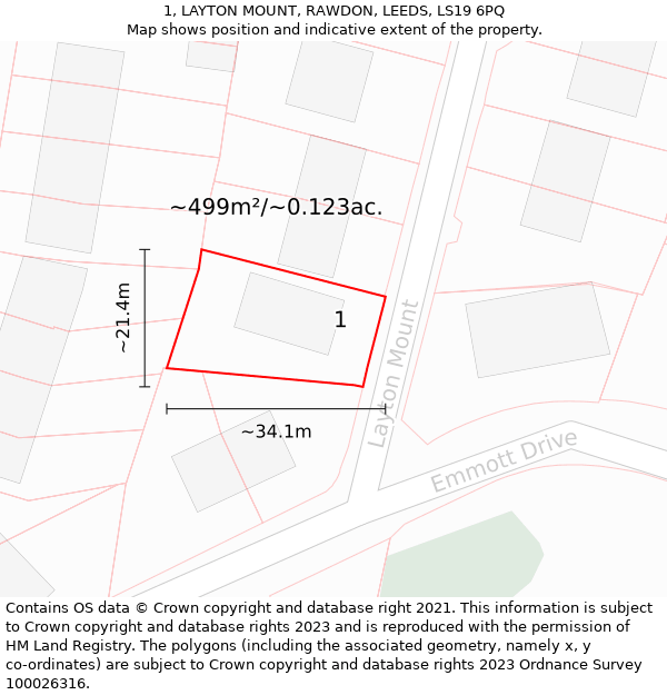 1, LAYTON MOUNT, RAWDON, LEEDS, LS19 6PQ: Plot and title map