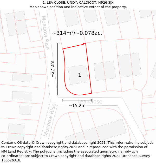 1, LEA CLOSE, UNDY, CALDICOT, NP26 3JX: Plot and title map