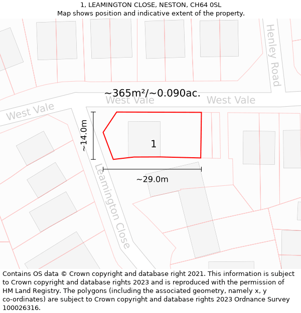 1, LEAMINGTON CLOSE, NESTON, CH64 0SL: Plot and title map