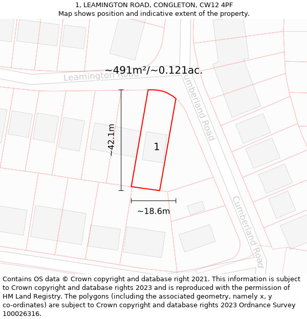 1, LEAMINGTON ROAD, CONGLETON, CW12 4PF: Plot and title map