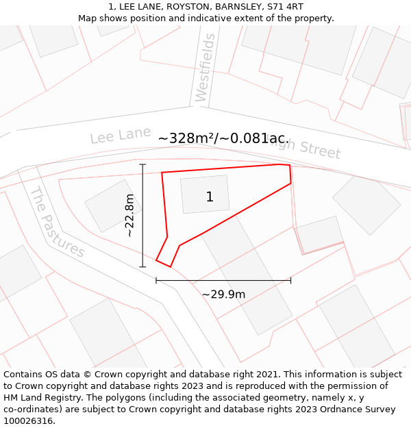 1, LEE LANE, ROYSTON, BARNSLEY, S71 4RT: Plot and title map