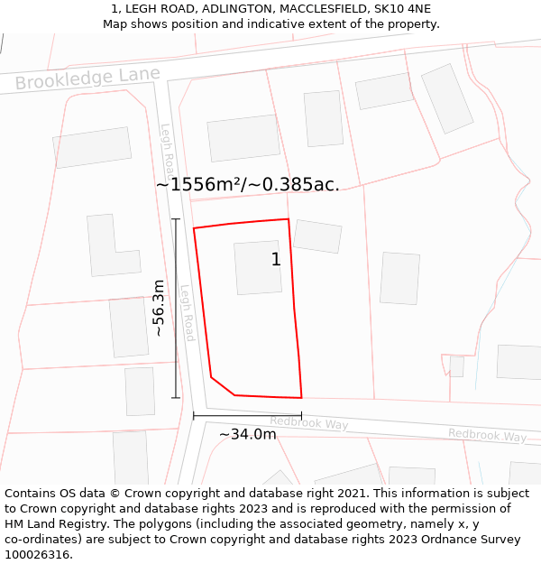 1, LEGH ROAD, ADLINGTON, MACCLESFIELD, SK10 4NE: Plot and title map