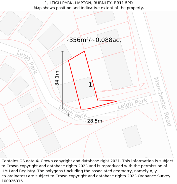 1, LEIGH PARK, HAPTON, BURNLEY, BB11 5PD: Plot and title map