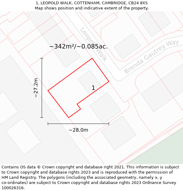 1, LEOPOLD WALK, COTTENHAM, CAMBRIDGE, CB24 8XS: Plot and title map