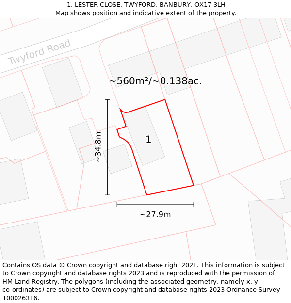 1, LESTER CLOSE, TWYFORD, BANBURY, OX17 3LH: Plot and title map