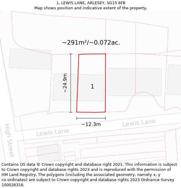 1, LEWIS LANE, ARLESEY, SG15 6FB: Plot and title map