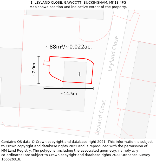 1, LEYLAND CLOSE, GAWCOTT, BUCKINGHAM, MK18 4FG: Plot and title map