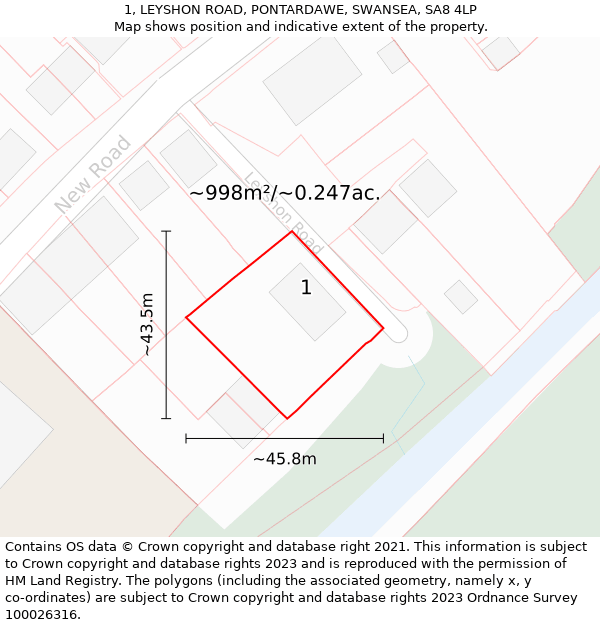 1, LEYSHON ROAD, PONTARDAWE, SWANSEA, SA8 4LP: Plot and title map