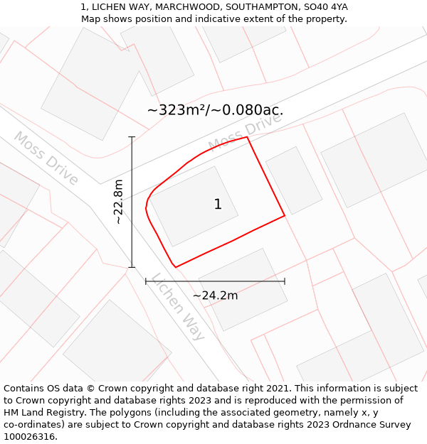 1, LICHEN WAY, MARCHWOOD, SOUTHAMPTON, SO40 4YA: Plot and title map