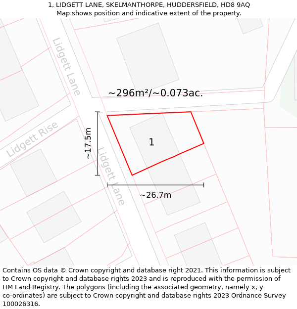 1, LIDGETT LANE, SKELMANTHORPE, HUDDERSFIELD, HD8 9AQ: Plot and title map