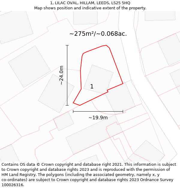 1, LILAC OVAL, HILLAM, LEEDS, LS25 5HQ: Plot and title map