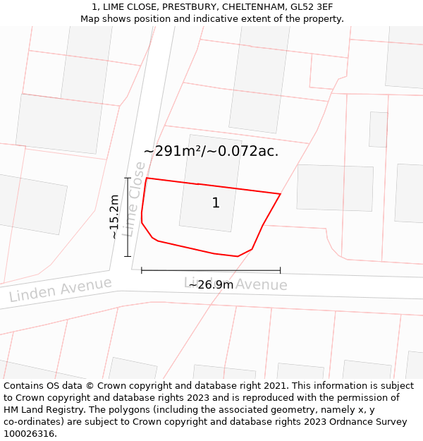 1, LIME CLOSE, PRESTBURY, CHELTENHAM, GL52 3EF: Plot and title map