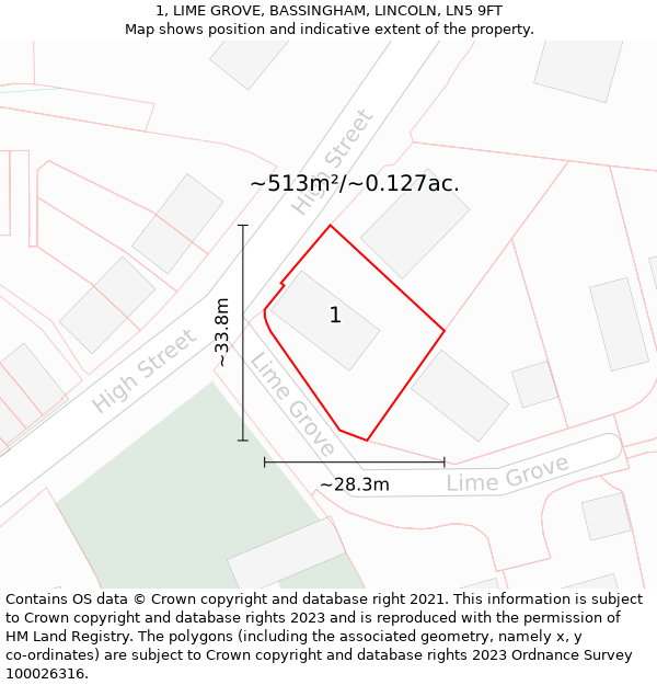 1, LIME GROVE, BASSINGHAM, LINCOLN, LN5 9FT: Plot and title map