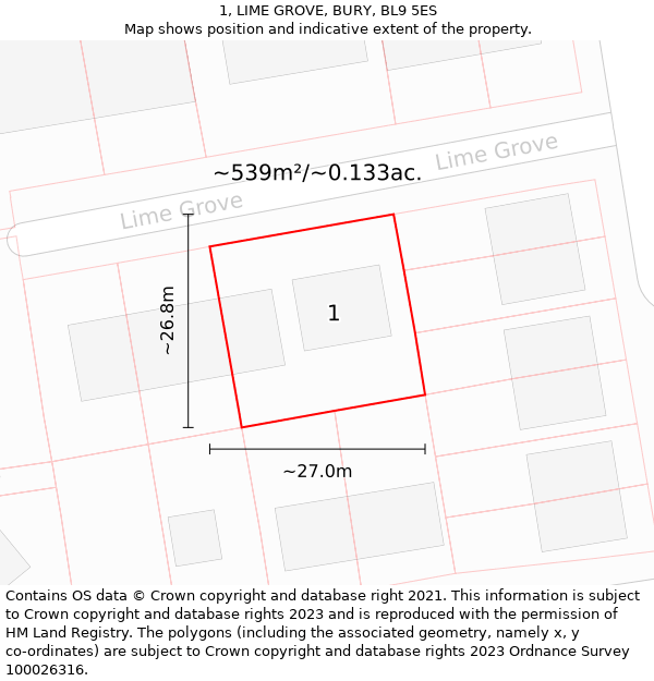 1, LIME GROVE, BURY, BL9 5ES: Plot and title map